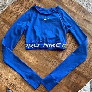 Nike Pro Blue Long Sleeve Crop Top XXS